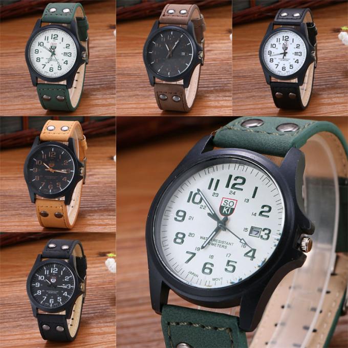 WJ-6931 2018 SOKI Nowy design Dopasuj kolor Skórzane zegarki dla mężczyzn Zegarki kwarcowe z datownikiem