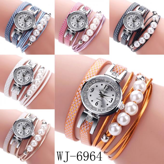 WJ-7029 Moda diamentowe zegarki damskie kwiaty bransoletki zegarki na rękę skórzane bransoletki na rękę