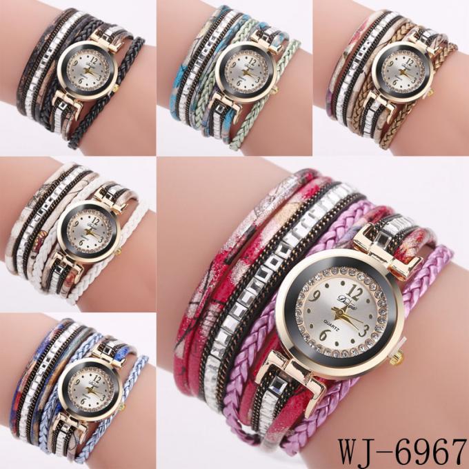 WJ-7029 Moda diamentowe zegarki damskie kwiaty bransoletki zegarki na rękę skórzane bransoletki na rękę