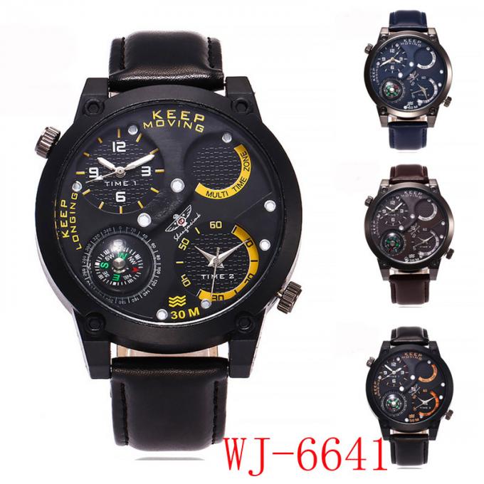 WJ-4723 Nowe zegarki ze skóry kwarcowej o dużym wyglądzie, tanie sportowe zegarki ręczne jasne zegarki na rękę