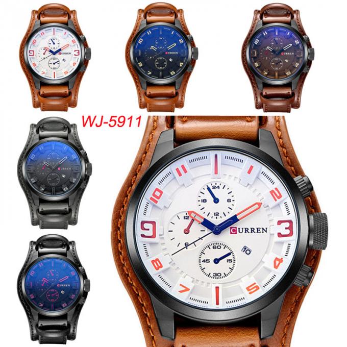 WJ-5911 CURREN 8225 Wysokiej klasy zegarek męski z kalendarzem wodoodpornym Niebieskie światło Zegarek kwarcowy Skóra